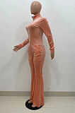 Orange Wholesale Velvet Long Sleeve Zip Front Hoodie Flare Wide Leg Jumpsuits YX9297-1