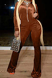 Orange Wholesale Velvet Long Sleeve Zip Front Hoodie Flare Wide Leg Jumpsuits YX9297-1