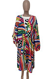 Multicolor Euramerican Women Printing Lantern sleeve Long Sleeve Mantle Jacket LD81022