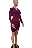 Blue Euramerican Women Bodycon Individuality Split Solid Color Mini Dress LD81020-2