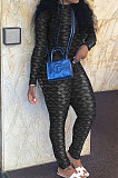 Orange Women Fashion Autumn Winter Sexy Stand Collar Tight Printing Long Sleeve Milk Silk Zipper Bodycon Jumpsuits MR2116-2