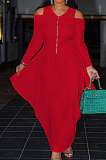 Yellow New Autumn Long Sleeve Off Shoulder Zip Front Loose Lantern Dress ZQ8121-3