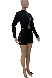 Black Autumn Winter Euramerican Women Bandage Lacing Hollow Out Long Sleeve Romper Shorts LD81027-2