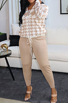 Apricot Wholesale Positioning Print Long Sleeve Zipper Hoodie Pencil Pants Sport Sets ZQ8118