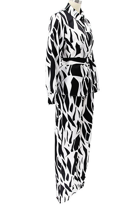 White Women Autumn Winter Irregular Printing Lady Shirts Casual Loose With Waistband Pants Sets KZ2135-1