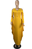 Black New Autumn Long Sleeve Off Shoulder Zip Front Loose Lantern Dress ZQ8121-1