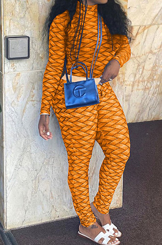 Black Women Fashion Autumn Winter Sexy Stand Collar Tight Printing Long Sleeve Milk Silk Pants Sets MR2115-2