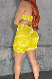 Black Modest Letter Print Strapless High Waist Shorts Two-Piece LSN7117-1