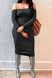 Wine Red Euramerican Fashion Women Sexy A Word Shoulder Solid Color Strapless Mid Dress NL6092-1