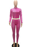 Black Women Fashion Autumn Winter Sexy Stand Collar Tight Printing Long Sleeve Milk Silk Pants Sets MR2115-2
