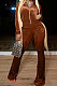 Coffee Wholesale Velvet Long Sleeve Zip Front Hoodie Flare Wide Leg Jumpsuits YX9297-5