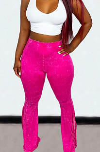 Rose Red Euramerican Bodycon Tassel Casual Long Pants High Waist Tiny Flared Pants KZ2132-3