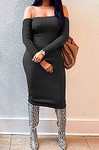 Black Euramerican Fashion Women Sexy A Word Shoulder Solid Color Strapless Mid Dress NL6092-2