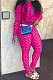 Rose Red Women Fashion Autumn Winter Sexy Stand Collar Tight Printing Long Sleeve Milk Silk Pants Sets MR2115-3