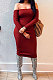 Wine Red Euramerican Fashion Women Sexy A Word Shoulder Solid Color Strapless Mid Dress NL6092-1