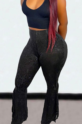 Rose Red Euramerican Bodycon Tassel Casual Long Pants High Waist Tiny Flared Pants KZ2132-3