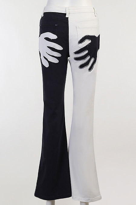 Dark Blue Contrast Color Palm Tight High Waist Spliced Sexy Jeans Pants FLY21444-1