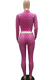 Blue Women Fashion Autumn Winter Sexy Stand Collar Tight Printing Long Sleeve Milk Silk Zipper Pants Sets MR2115-4
