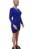 Blue Euramerican Women Bodycon Individuality Split Solid Color Mini Dress LD81020-2