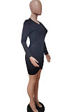 Black Euramerican Women Bodycon Individuality Split Solid Color Mini Dress LD81020-1