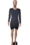 Blue Euramerican Women Bodycon Individuality Split Solid Color Mini Dress LD81020-2