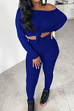 Blue Simple Long Sleeve Loose Top Bodycon Pants Casual Two-Piece LSN7119-1