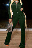 Black Wholesale Velvet Long Sleeve Zip Front Hoodie Flare Wide Leg JumpsuitsYX9297-2