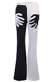 Dark Blue Contrast Color Palm Tight High Waist Spliced Sexy Jeans Pants FLY21444-1