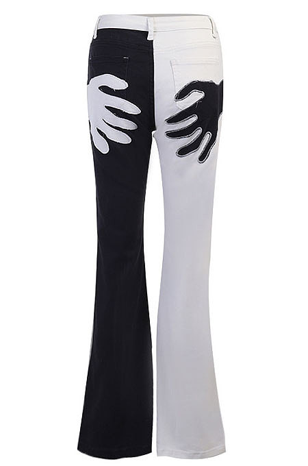 Dark Blue Contrast Color Palm Tight High Waist Spliced Sexy Jeans Pants FLY21444-1