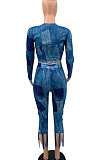 Black Euramerican Women Fashion Printing Tassel Long Sleeve Pants Sets KKY80049-2