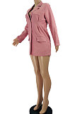 Pink Autumn Turn-Down Collar Single-Breasted Tight Solid Color Small Suit Jacket JZH8083