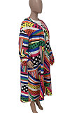 Multicolor Euramerican Women Printing Lantern sleeve Long Sleeve Mantle Jacket LD81022