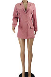 Pink Autumn Turn-Down Collar Single-Breasted Tight Solid Color Small Suit Jacket JZH8083
