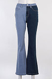 Light Blue Contrast Color Palm Tight High Waist Spliced Sexy Jeans Pants FLY21444-2