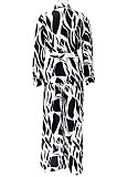 White Women Autumn Winter Irregular Printing Lady Shirts Casual Loose With Waistband Pants Sets KZ2135-1