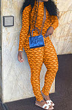 Black Women Fashion Autumn Winter Sexy Stand Collar Tight Printing Long Sleeve Milk Silk Zipper Bodycon Jumpsuits MR2116-3