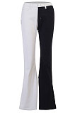 Light Blue Contrast Color Palm Tight High Waist Spliced Sexy Jeans Pants FLY21444-2