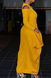 Black New Autumn Long Sleeve Off Shoulder Zip Front Loose Lantern Dress ZQ8121-1