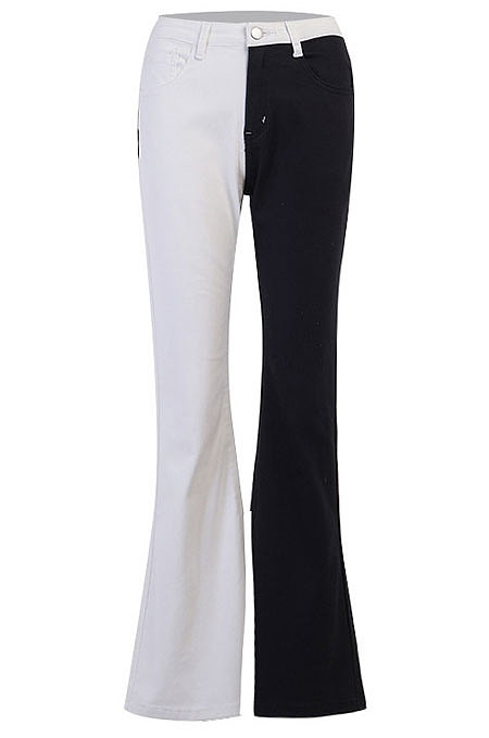 Blue Contrast Color Palm Tight High Waist Spliced Sexy Jeans Pants FLY21444-3