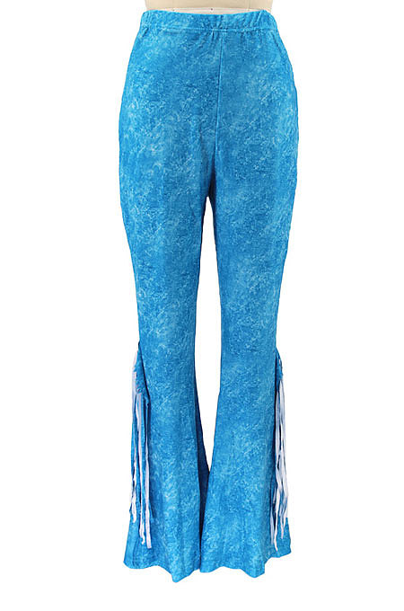 Black Euramerican Bodycon Tassel Casual Long Pants High Waist Tiny Flared Pants KZ2132-2
