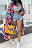 Multicolor Euramerican Women Printing Lantern sleeve Long Sleeve Mantle Jacket LD81022