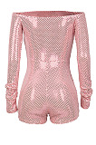 Black Women Sexy A Word Shoulder Long Sleeve Sequins Romper Shorts MA6706-2