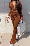 Light Blue Euramerican Women Korea Velvet Hooded Long Sleeve Zipper Solid Color Flare Leg Pants Sets NK264-8