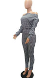 Yellow Women Euramerican Trendy Sexy Autumn Winter  A Word Shoulder Tops Casual Pants Sets MR2119-2