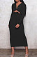 Black Euramerican Women Autumn Sexy Bandage Ribber Long Sleeve Pure Color Long Drees PH1240-5