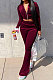 Wine Red Euramerican Women Korea Velvet Hooded Long Sleeve Zipper Solid Color Flare Leg Pants Sets NK264-6