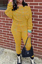Yellow Women Euramerican Trendy Sexy Autumn Winter  A Word Shoulder Tops Casual Pants Sets MR2119-2
