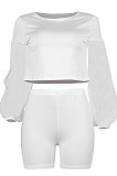 Black Euramerican Women Mesh Spaghetti Perspectivity Sleeve Round Collar Pure Color Shorts Sets MA6669-2
