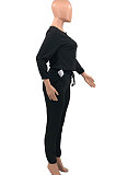 Orange Euramerican Women Autumn Fashion Sport Cotton Pure Color Pocket Pants Sets PH1241-3