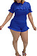 Blue Women Euramerican Short Sleeve Flounce Solid Color Shorts Sets MA6752
